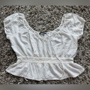 Abercrombie & Fitch White Peplum Textured Blouse